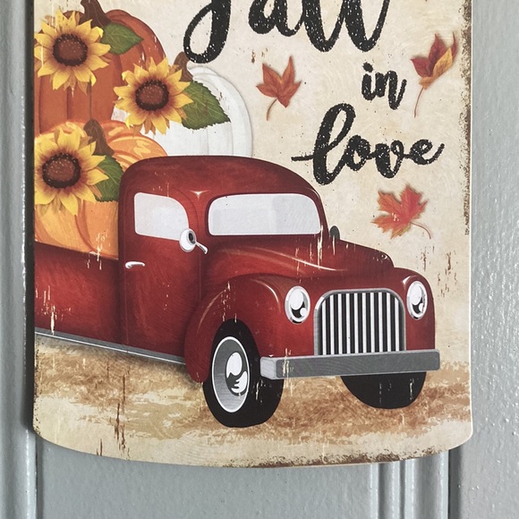 NWT Glittered FALL IN LOVE Harvest Red Farm Truck Wood Milk Jug Decoration Sign - Picture 7 of 17